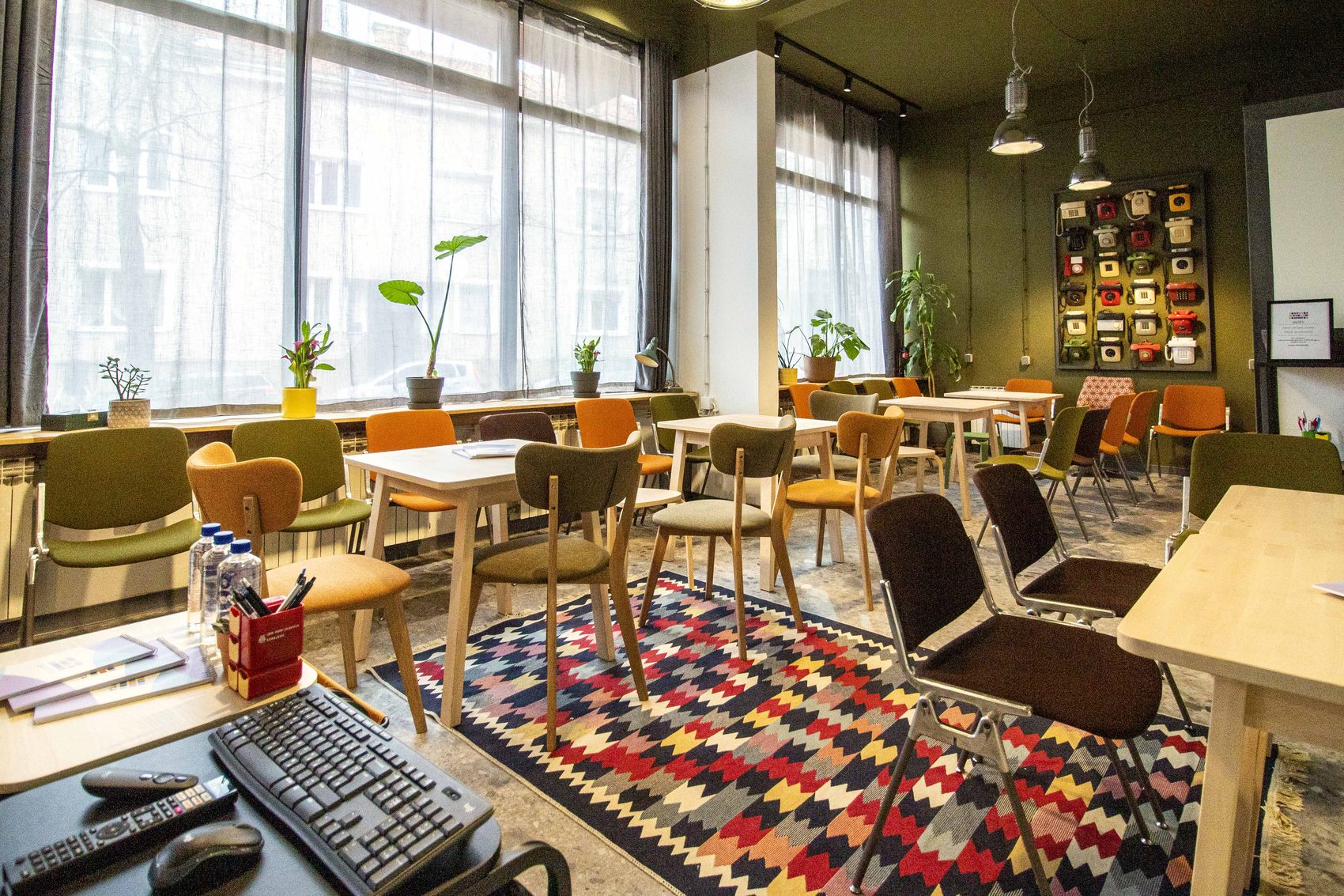 Work room with colourful rug and window at SKRIPTA IdeaLab