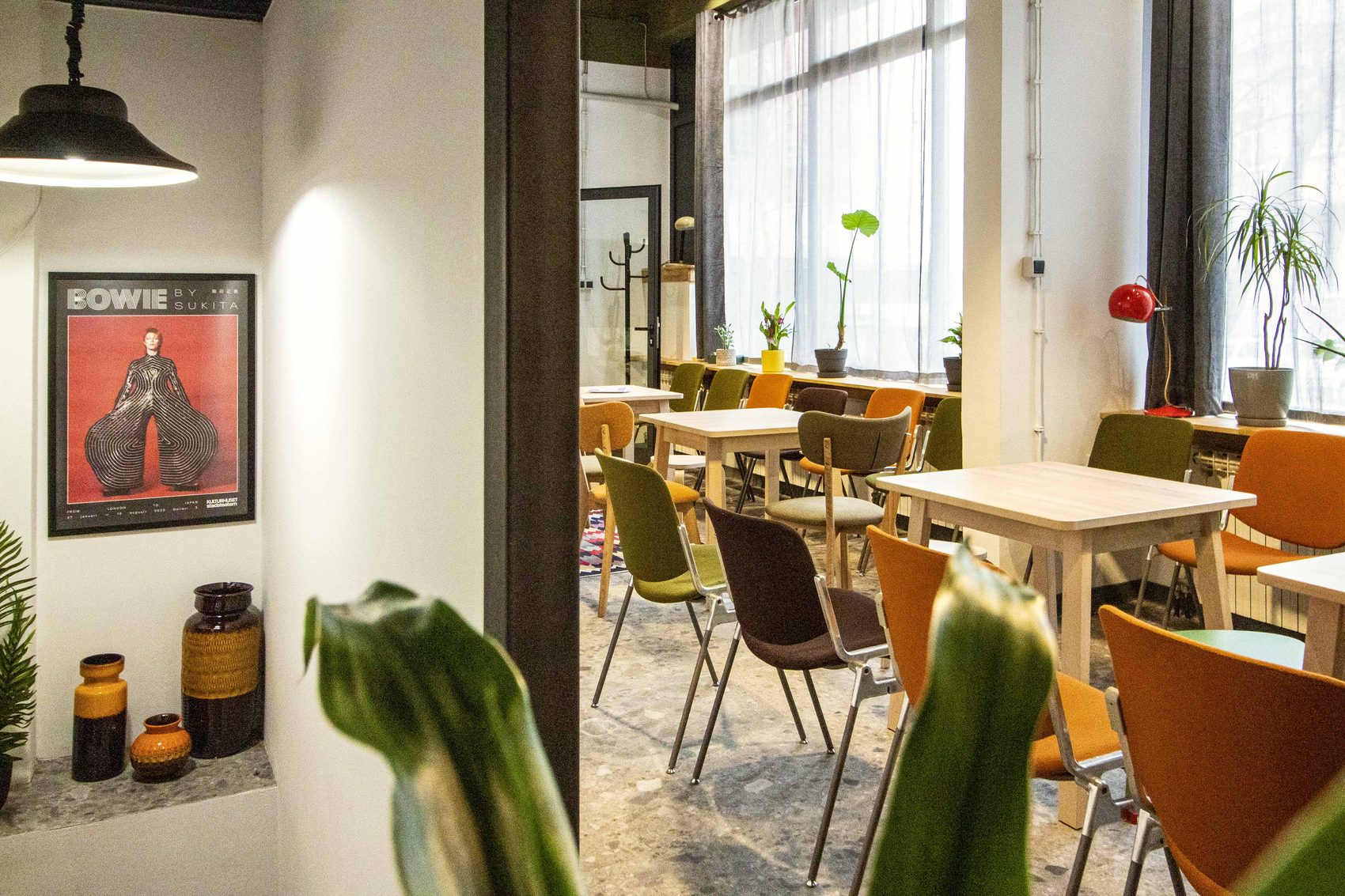 Meeting room with a framed poster on the wall